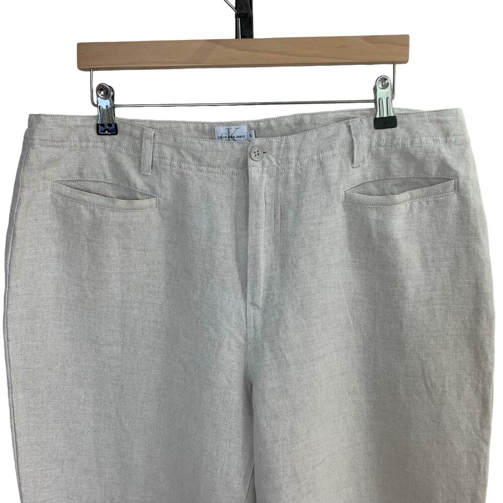 Calvin Klein Size 6 Linen Cotton Wide Leg High Rise Ankle Pants Light Beige - Picture 6 of 8